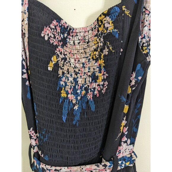 Maurices Womens Tank Top Jumpsuit Size Large Black Floral Smocked Back Belted - Picture 5 of 7